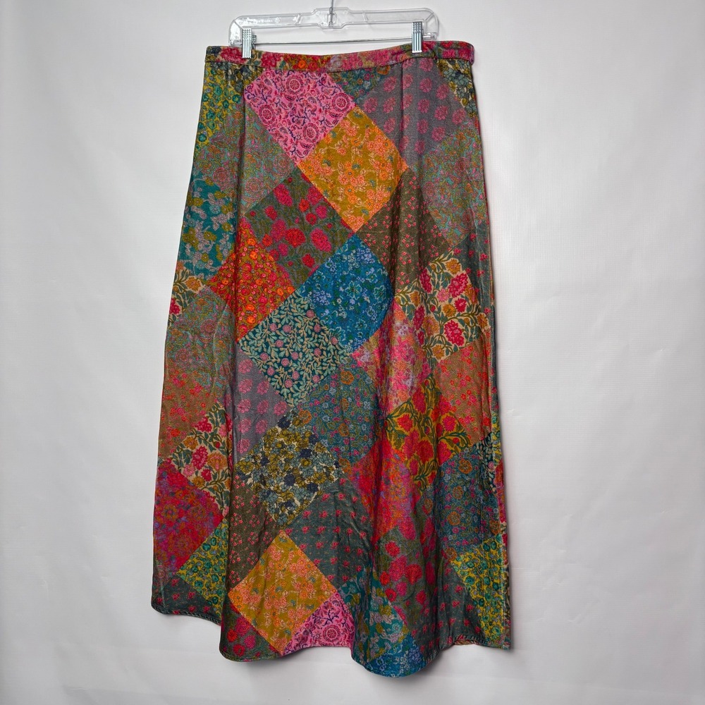 Natural Life XL Patchwork Floral Maxi Skirt Multicolor Cotton Boho A-Line Skirt